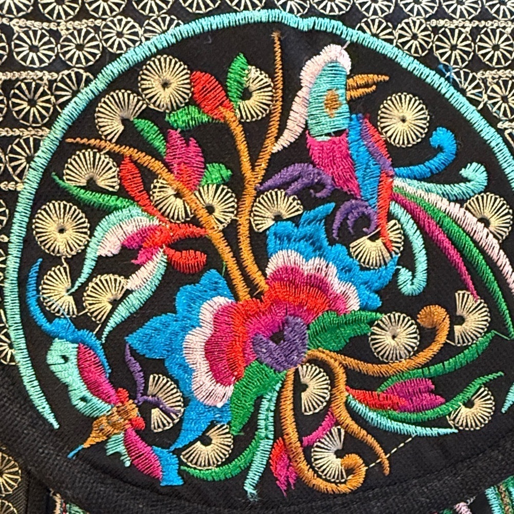 Black and Multicolor Embroidered Backpack - Picture 3 of 6